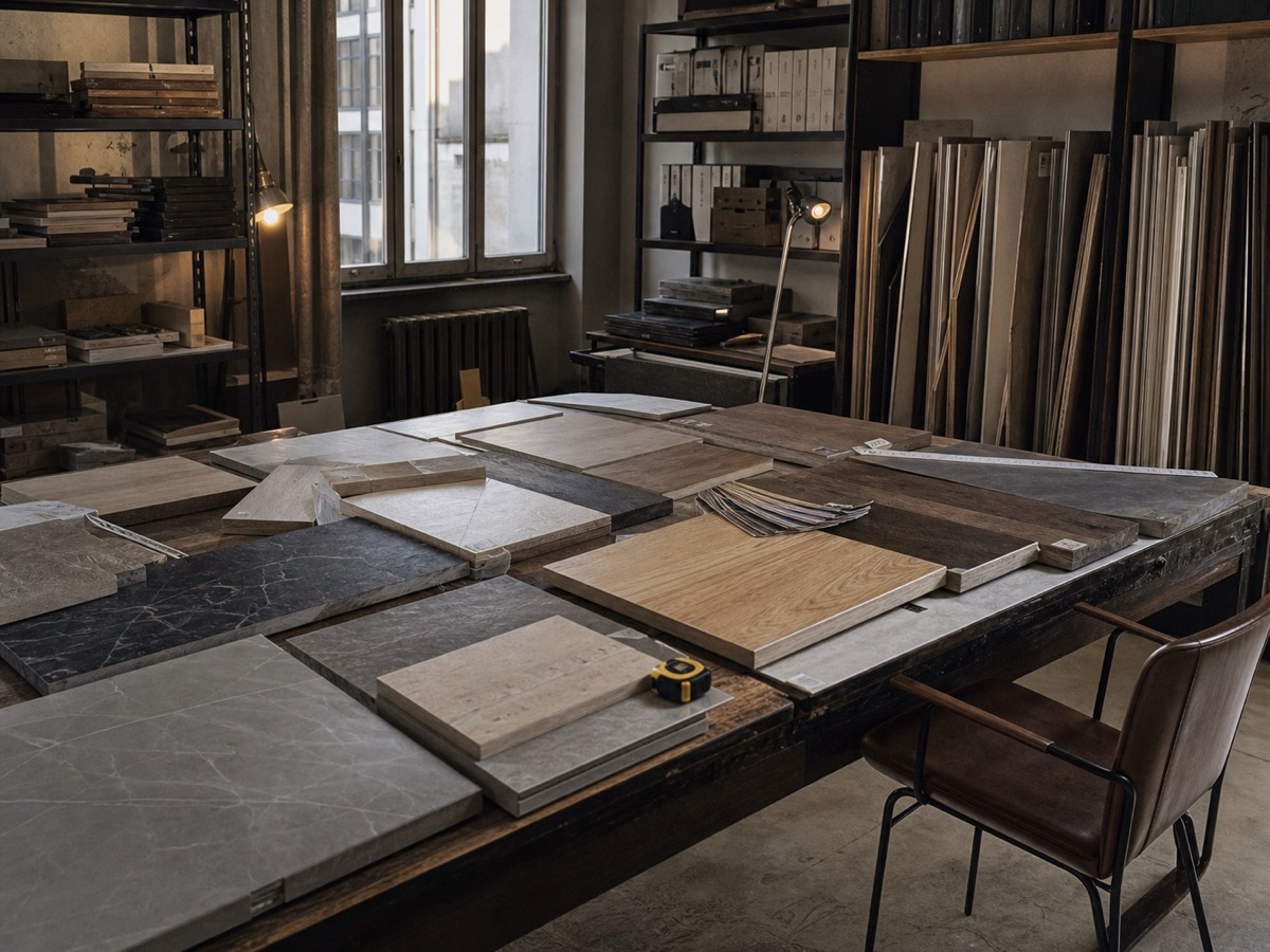 Biblioteca con campioni di parquet